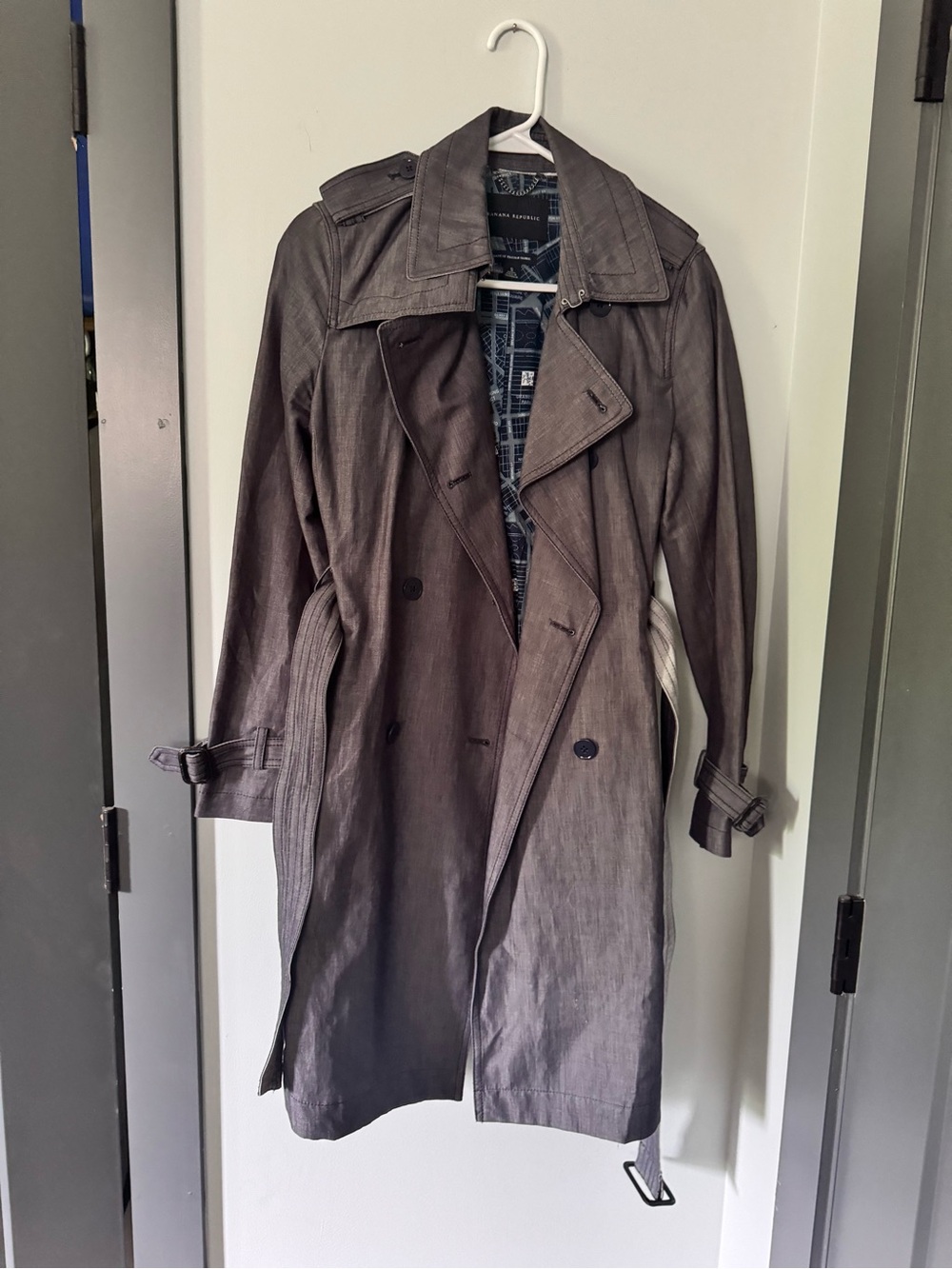 Light Denim Double-Breasted Trench Coat